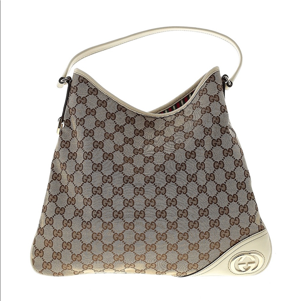 Gucci GG Canvas Britt Shoulder Bag Leather Ivory Trim